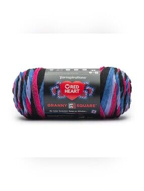 NWT 1 Skein Red Heart Granny Square Multicolor Yarn - Black-  Hyper Violet